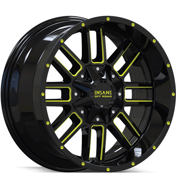 Insane Off-Road IO-07 Gloss Black with Yellow Milled Spokes