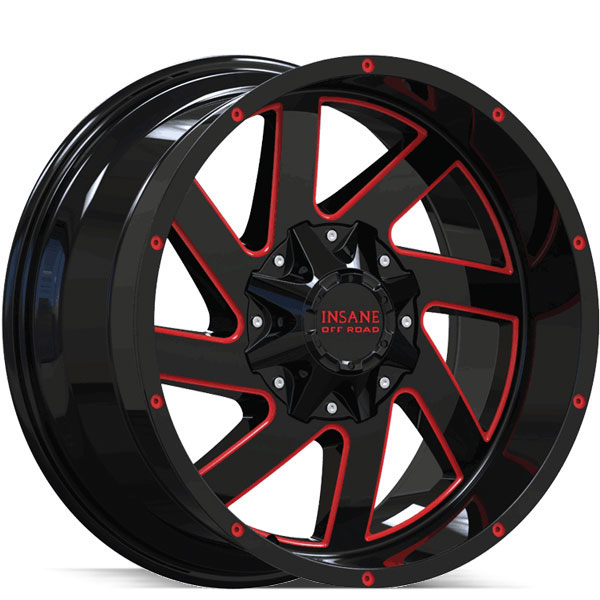 Insane Off-Road IO-12 Gloss Black with Red Milled Spokes