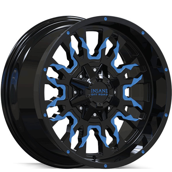 Insane Off-Road IO-14 Gloss Black with Blue Milled Spokes
