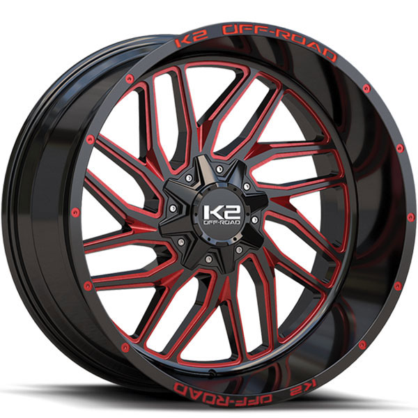 K2 OffRoad K20 Grid-Iron Gloss Black with Red Milled Spokes